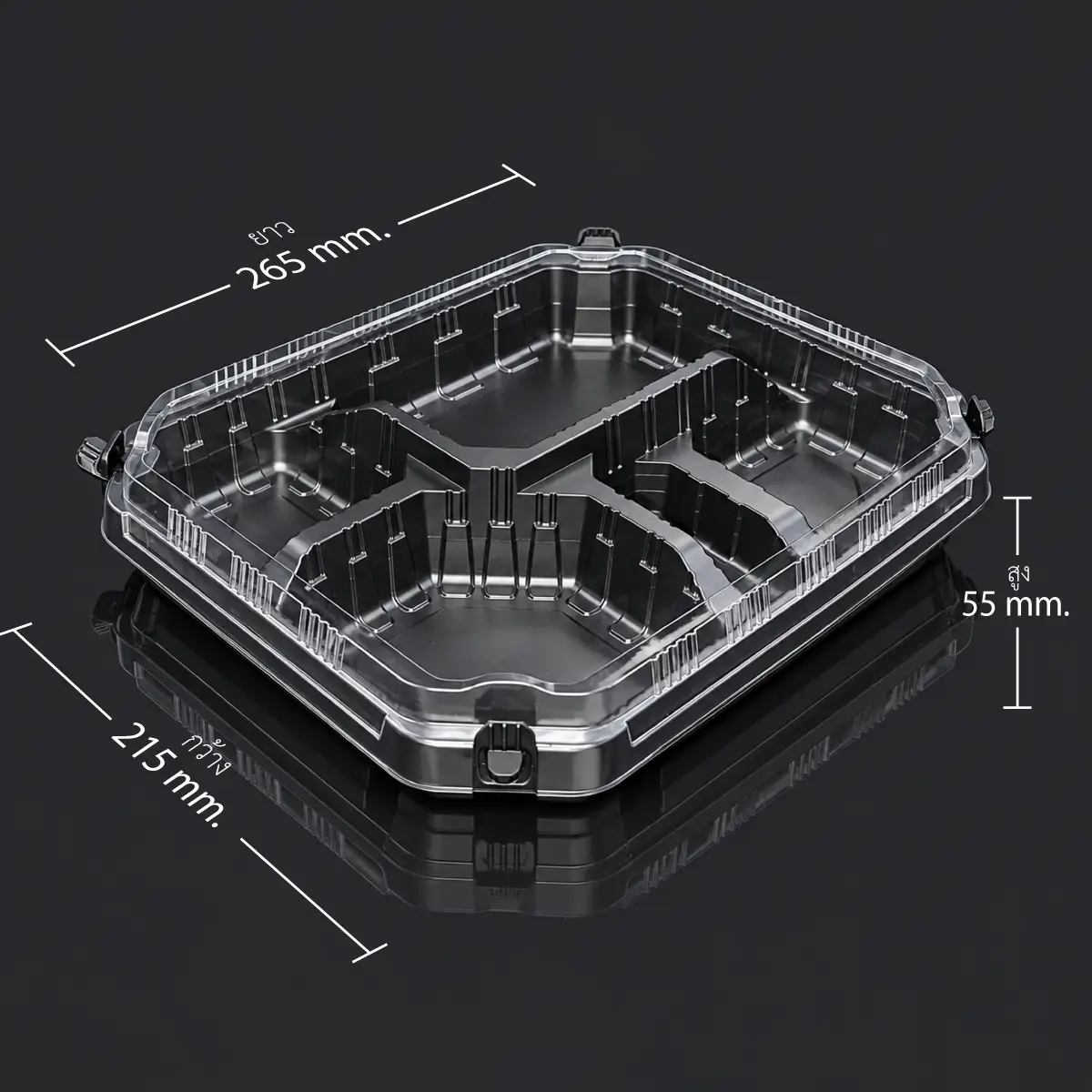 BENTO-ISO-Size กล่องเบนโตะ หลายช่อง ฝาล็อก YRL-11 ภาพแสดงขนาด 215x265x55 mm.