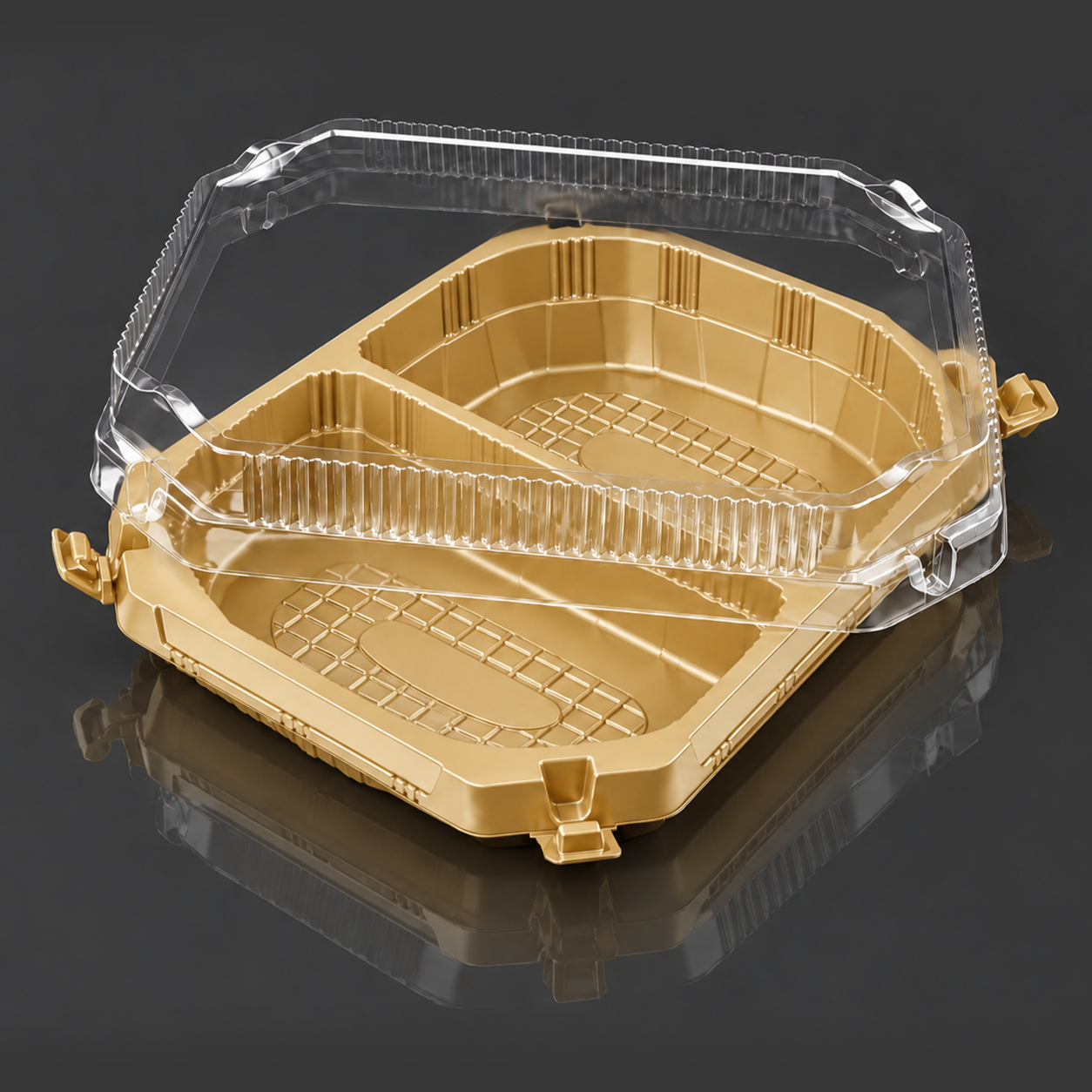 YRL-01-2 Gold กล่องอาหาร 2 ช่อง ฝาใส YRL-01-2 สีทอง