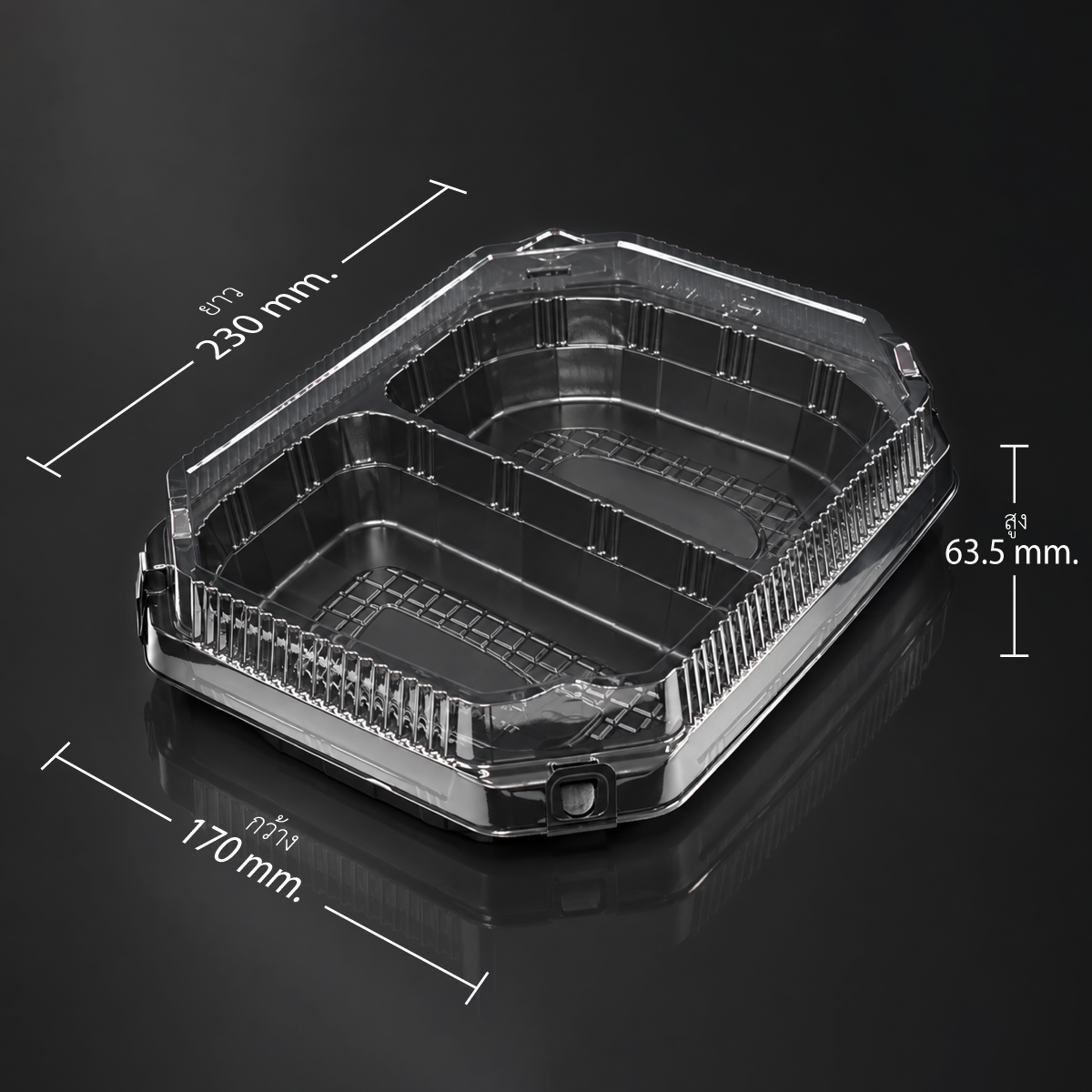 YRL-01-2-ISO-size กล่องอาหาร 2 ช่อง ฝาใส YRL-01-2 ภาพแสดงขนาด