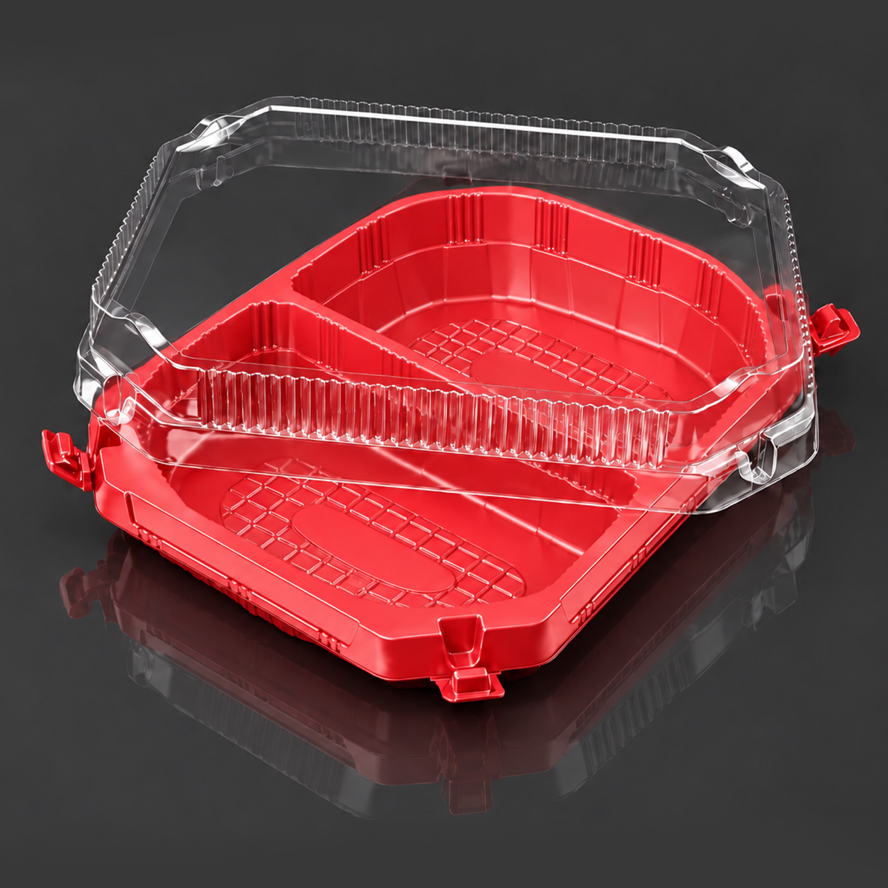 YRL-01-2 Red กล่องอาหาร 2 ช่อง ฝาใส YRL-01-2 สีแดง