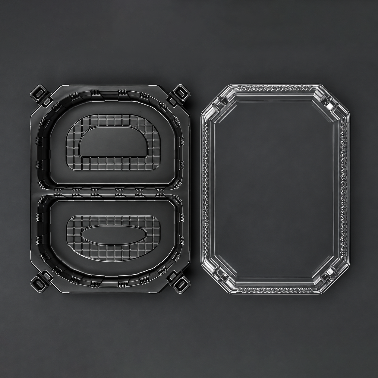 YRL-01-2 bASE+Lid กล่องอาหาร 2 ช่อง ฝาใส YRL-01-2 ฐาน PP และฝา PET ใส แยกชิ้น
