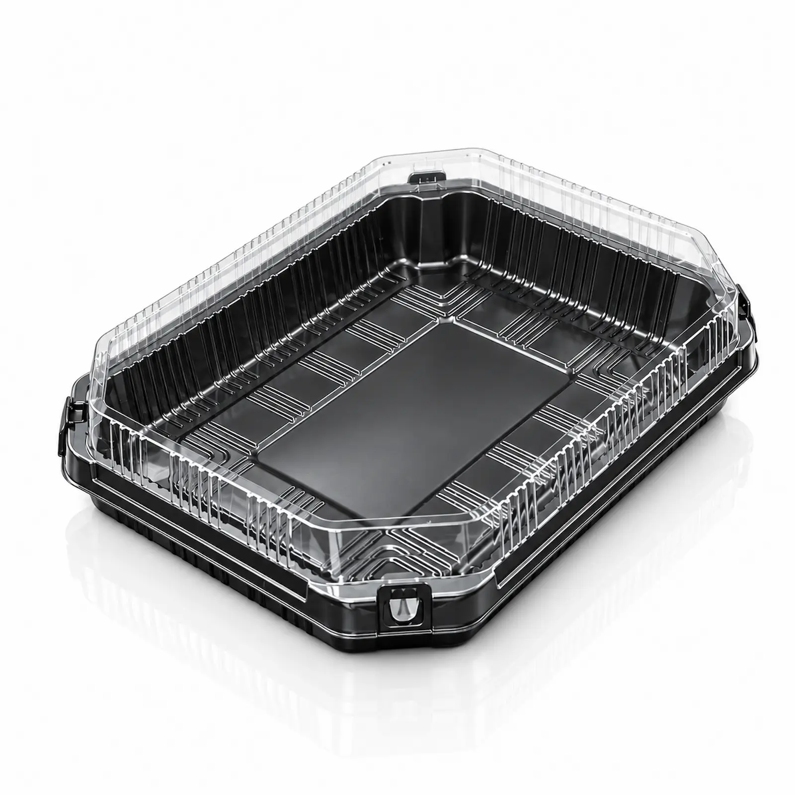 YRL-08-black-rectangular-container-clear-high-lid-side-lock-2 กล่องอาหารฝาล็อก ฝาใสทรงสูง YRL-08 สีดำ ฝา PET ใส มีตัวล็อกด้านข้าง