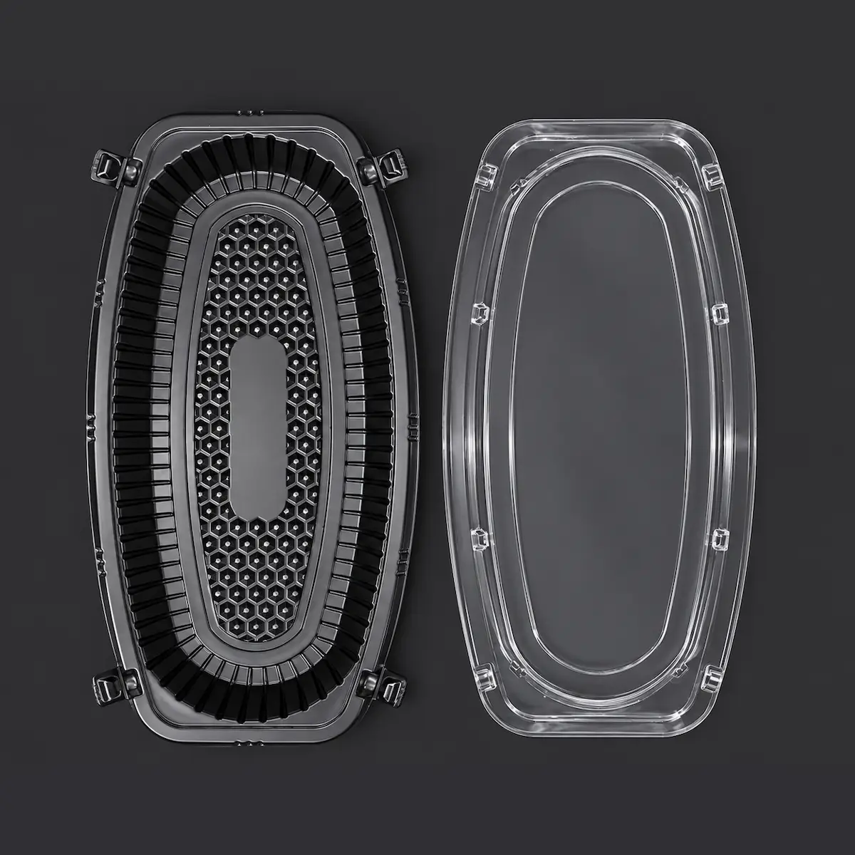 YRL-14 TOP LID ถาดใส่ปลา ทรงยาว ฝาล็อก YRL-14 ฐาน PP และฝา PET ใส แยกชิ้น